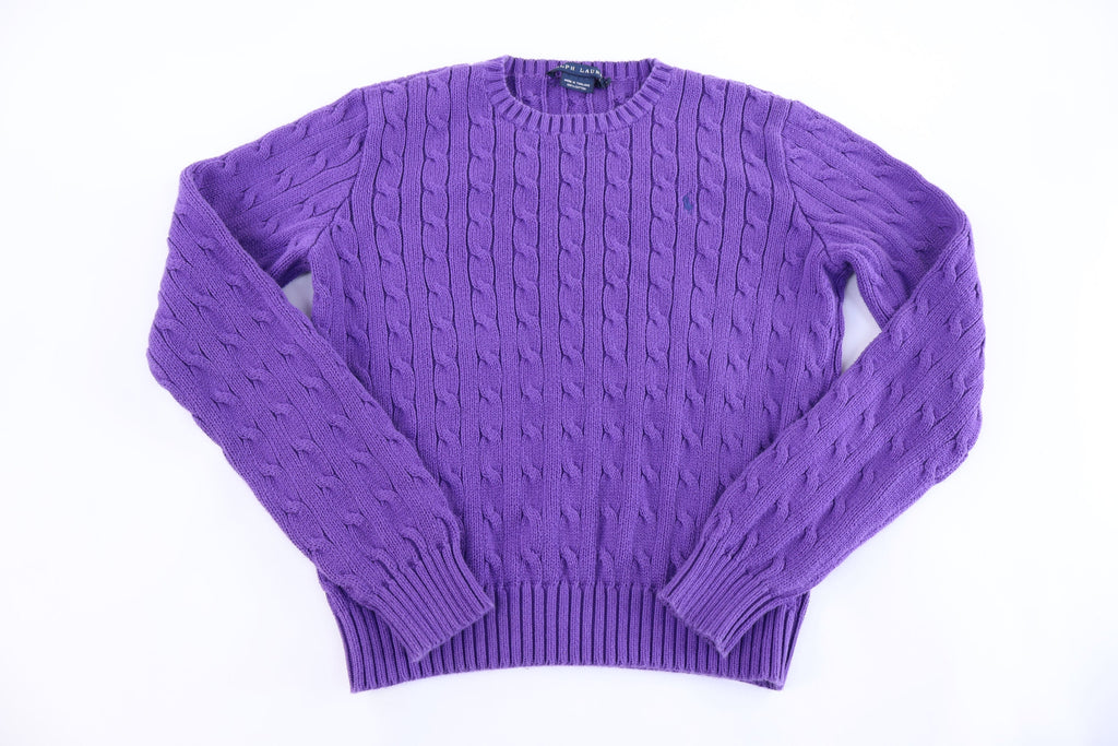 Women's Ralph Lauren Embroidered Logo Purple Cable Knit Sweater
