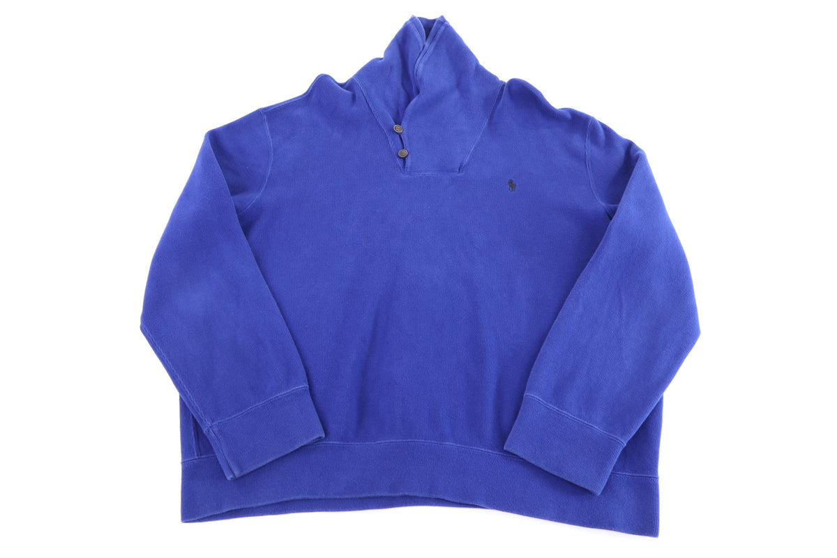 Polo by Ralph Lauren Embroidered Logo Blue Shawl Collar Pullover