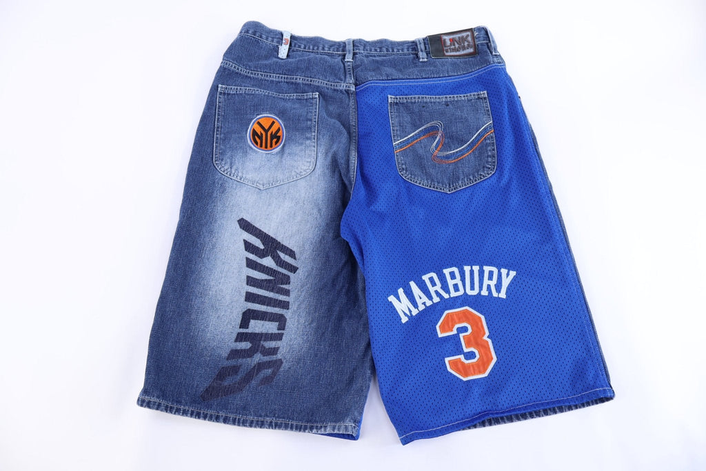 Vintage New York Knicks Basketball Embroidered Denim Shorts product image 2