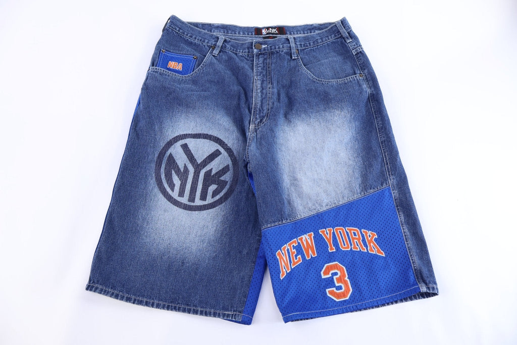 Vintage New York Knicks Basketball Embroidered Denim Shorts product image 1