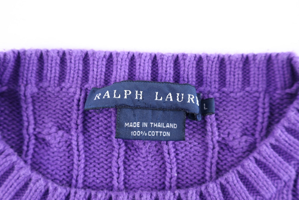 Women's Ralph Lauren Embroidered Logo Purple Cable Knit Sweater