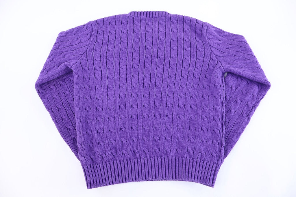 Women's Ralph Lauren Embroidered Logo Purple Cable Knit Sweater